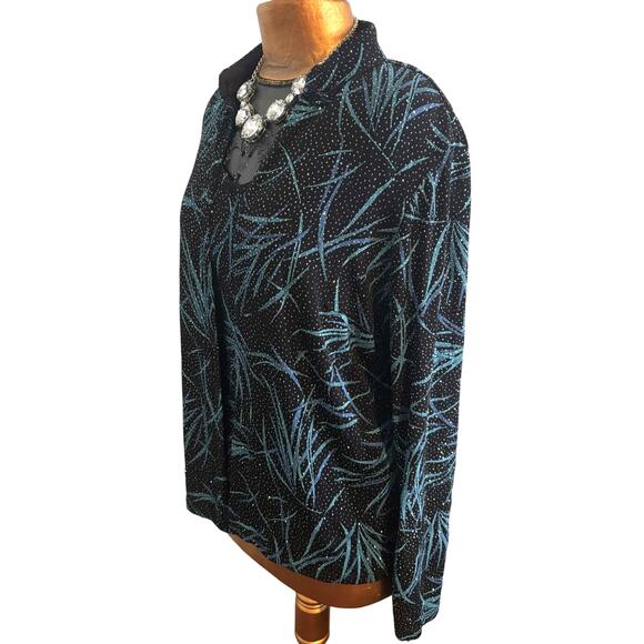 Onyx Nite 2-Piece Jacket & Top Black Blue Turquoise Silver Shimmer Set Sz L EUC - Picture 4 of 9